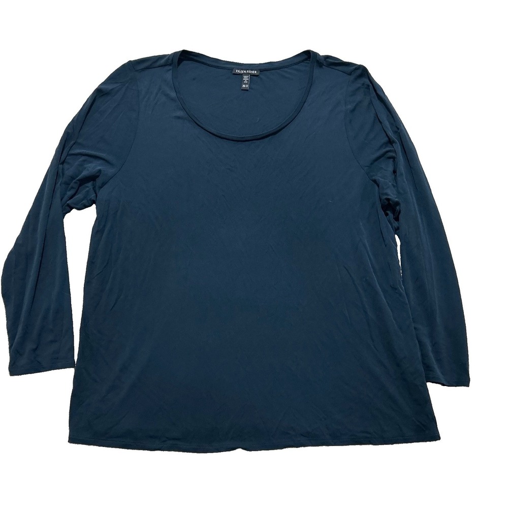 Eileen Fisher Women's 1X Stretch Silk Jersey Top Navy Ink Tone Minimalist